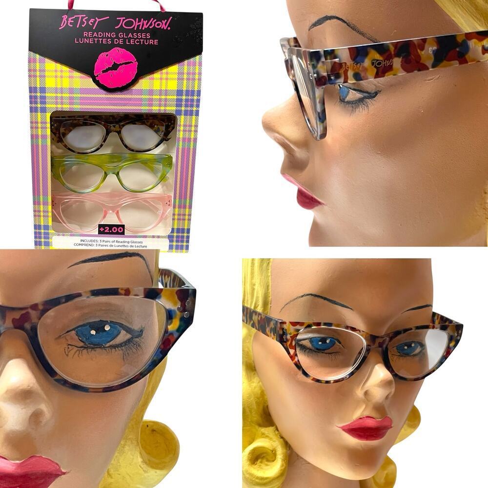 Betsey Johnson +2.00 Reading Glasses Readers 3 Pack Set Pink Green Multicolor - Picture 4 of 9